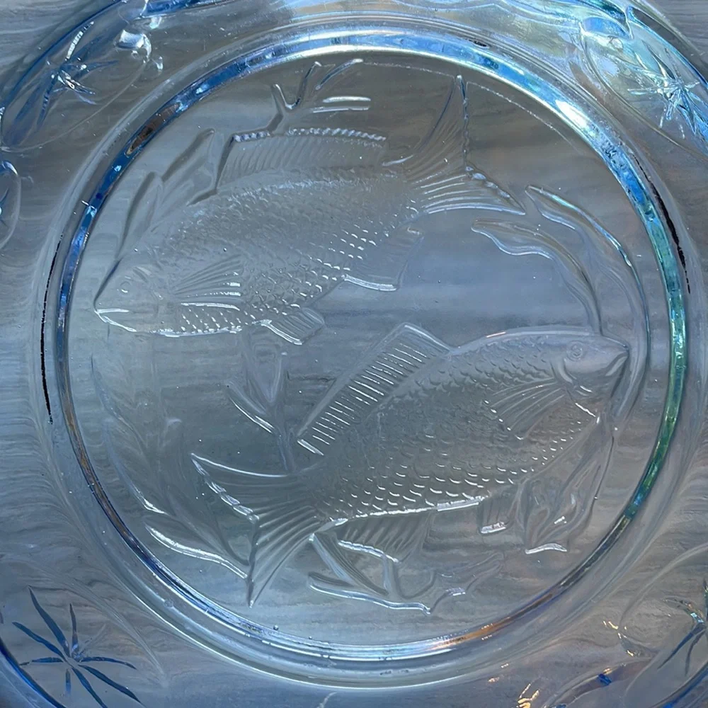 Antique Art Deco Bagley Blue Depression Glass Fish Plate